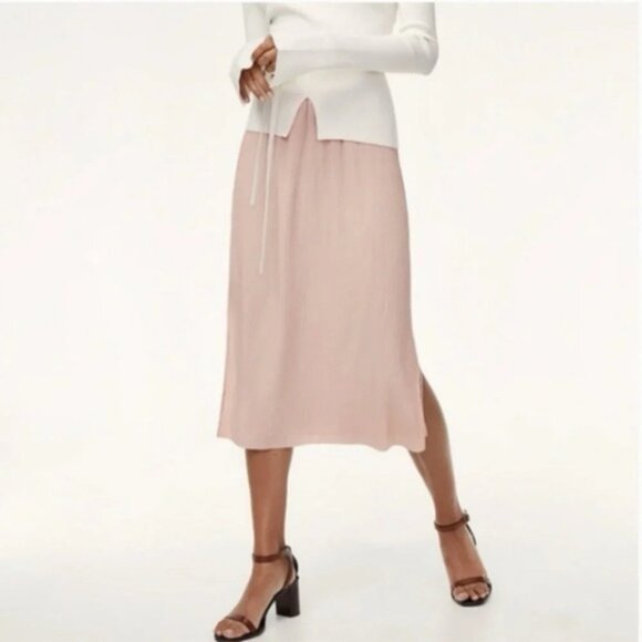 Aritzia Wilfred Celesse Pleated Midi Skirt Side Slit High Rise Waist Pink XXS - Picture 6 of 11